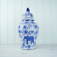 Blue Elephant Temple Jar - M