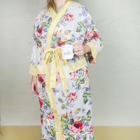 Floral Dressing Gown with Lemon Pompom Trim