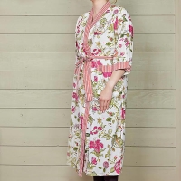 Floral Dressing Gown with Red Trim
